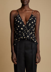 Mista top in silk - Black & Creme Small Dot