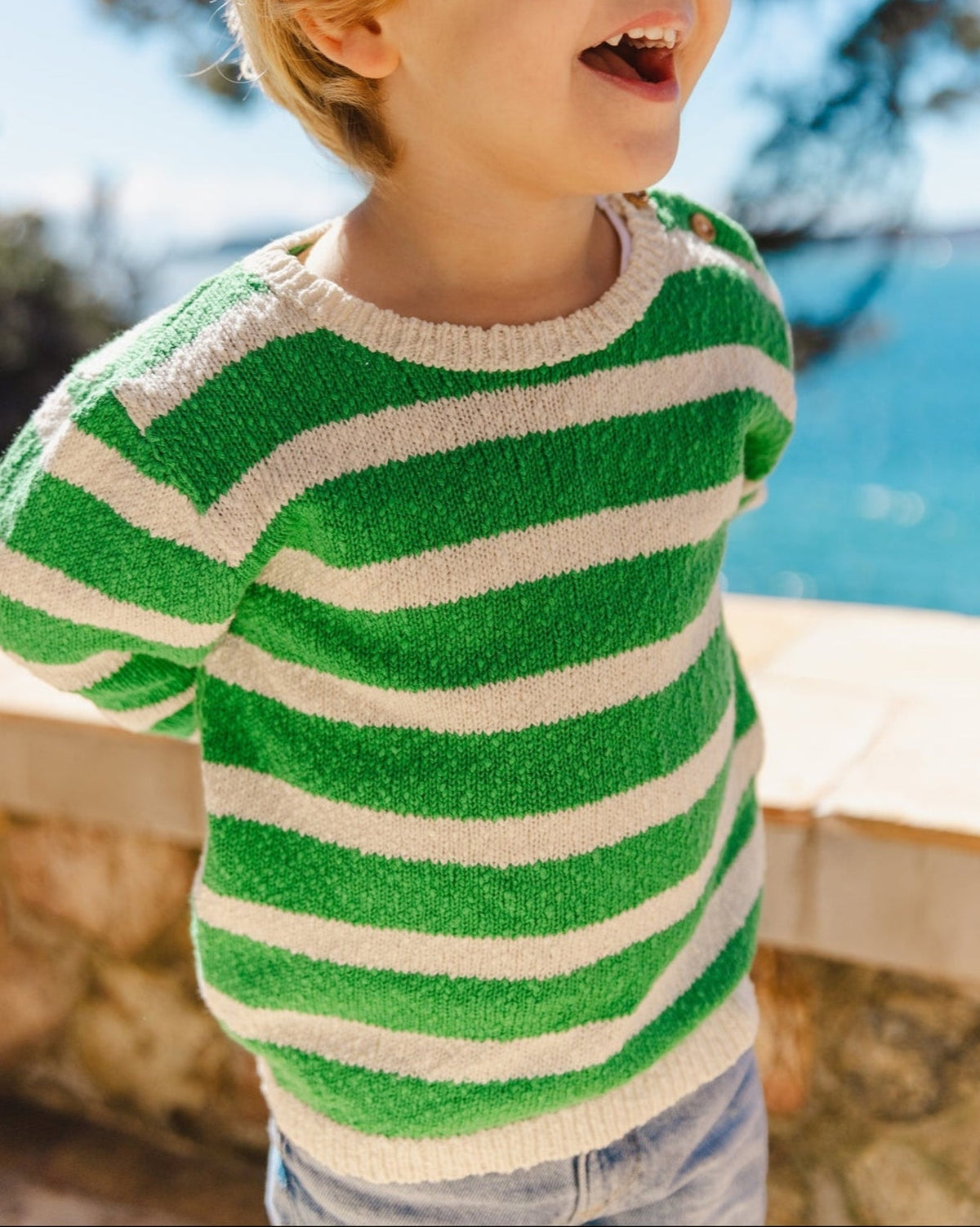 Marino cotton jumper - Green stripes