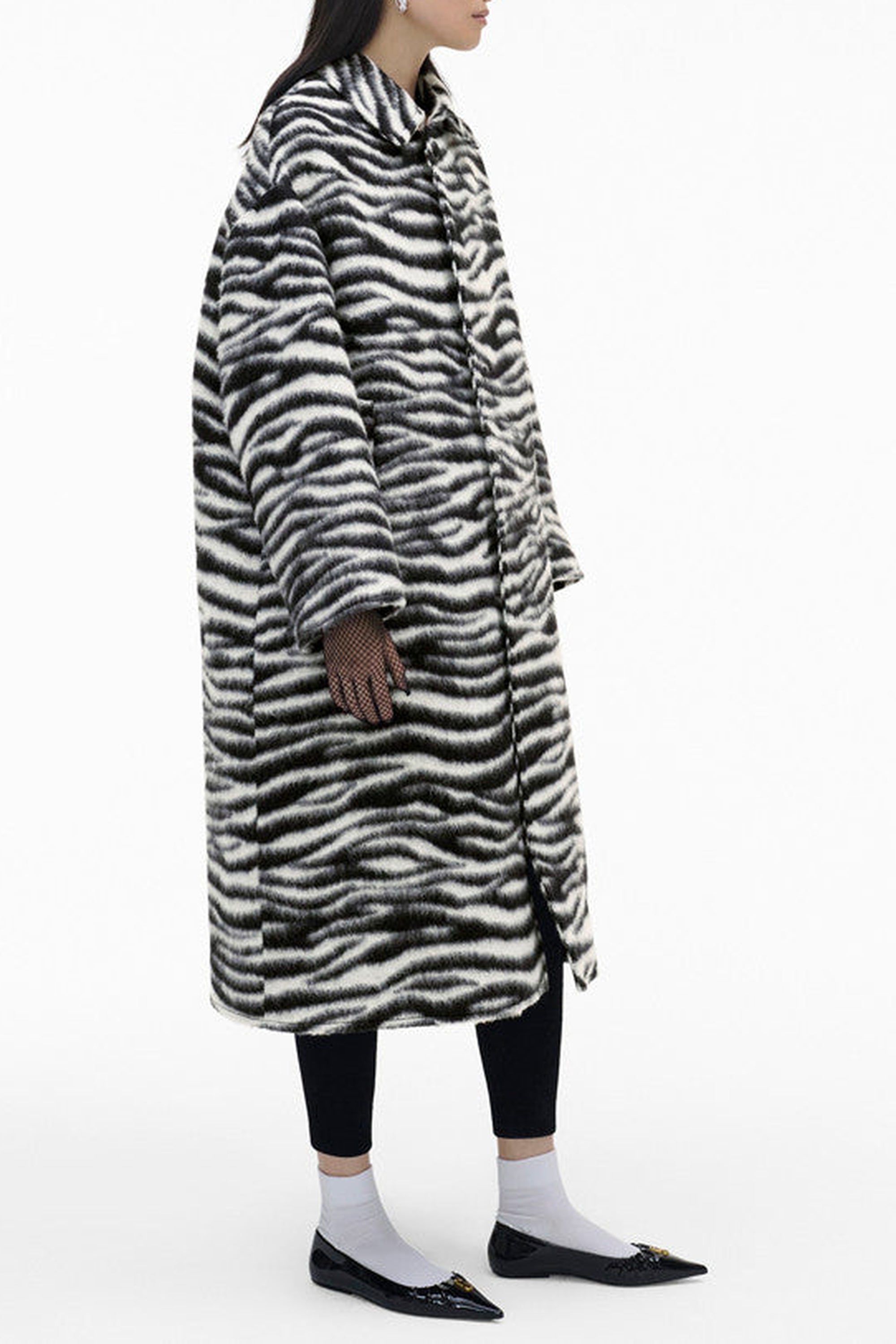 Manteau long imprimé et brossé en laine - Black & White