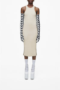 Robe midi sans manches et moulante en laine - Ivory & Black