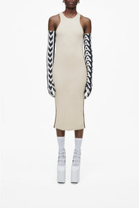 Robe midi sans manches et moulante en laine - Ivory & Black