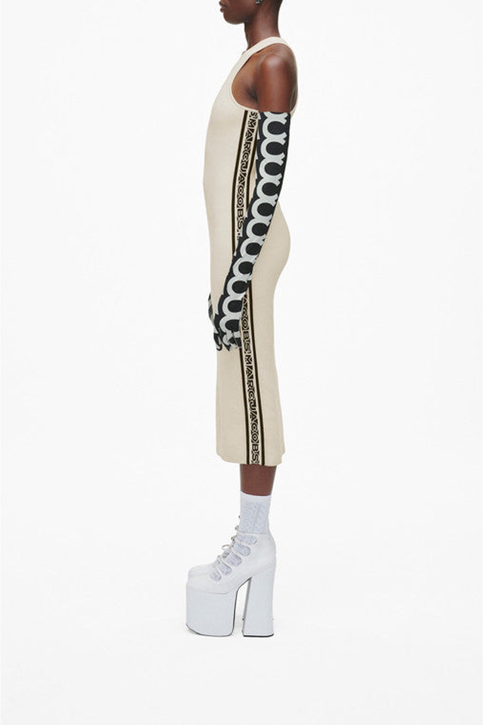 Robe midi sans manches et moulante en laine - Ivory & Black