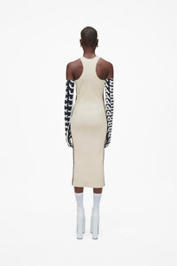 Robe midi sans manches et moulante en laine - Ivory & Black