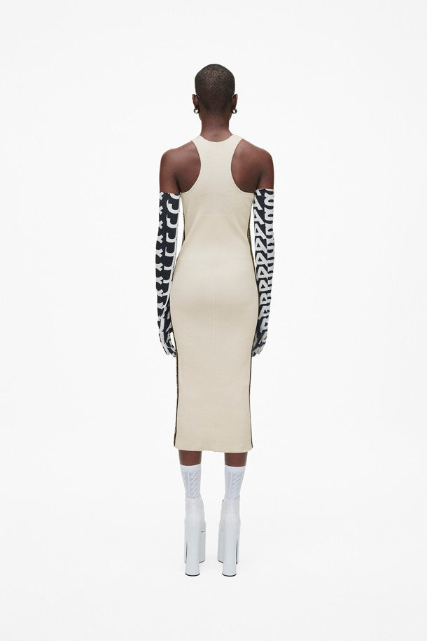 Robe midi sans manches et moulante en laine - Ivory & Black