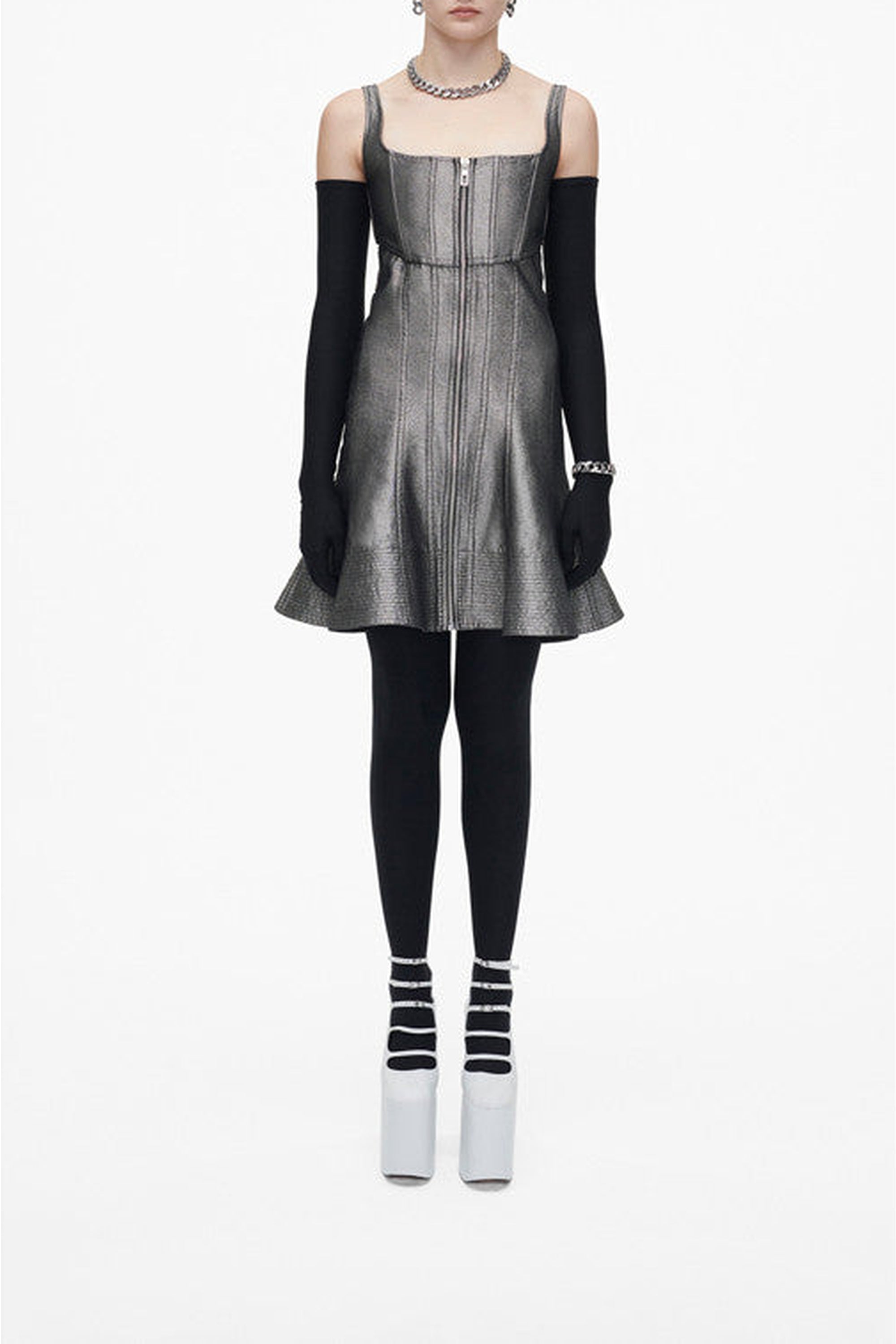 Robe courte à bretelles évasée - Silver Reflective