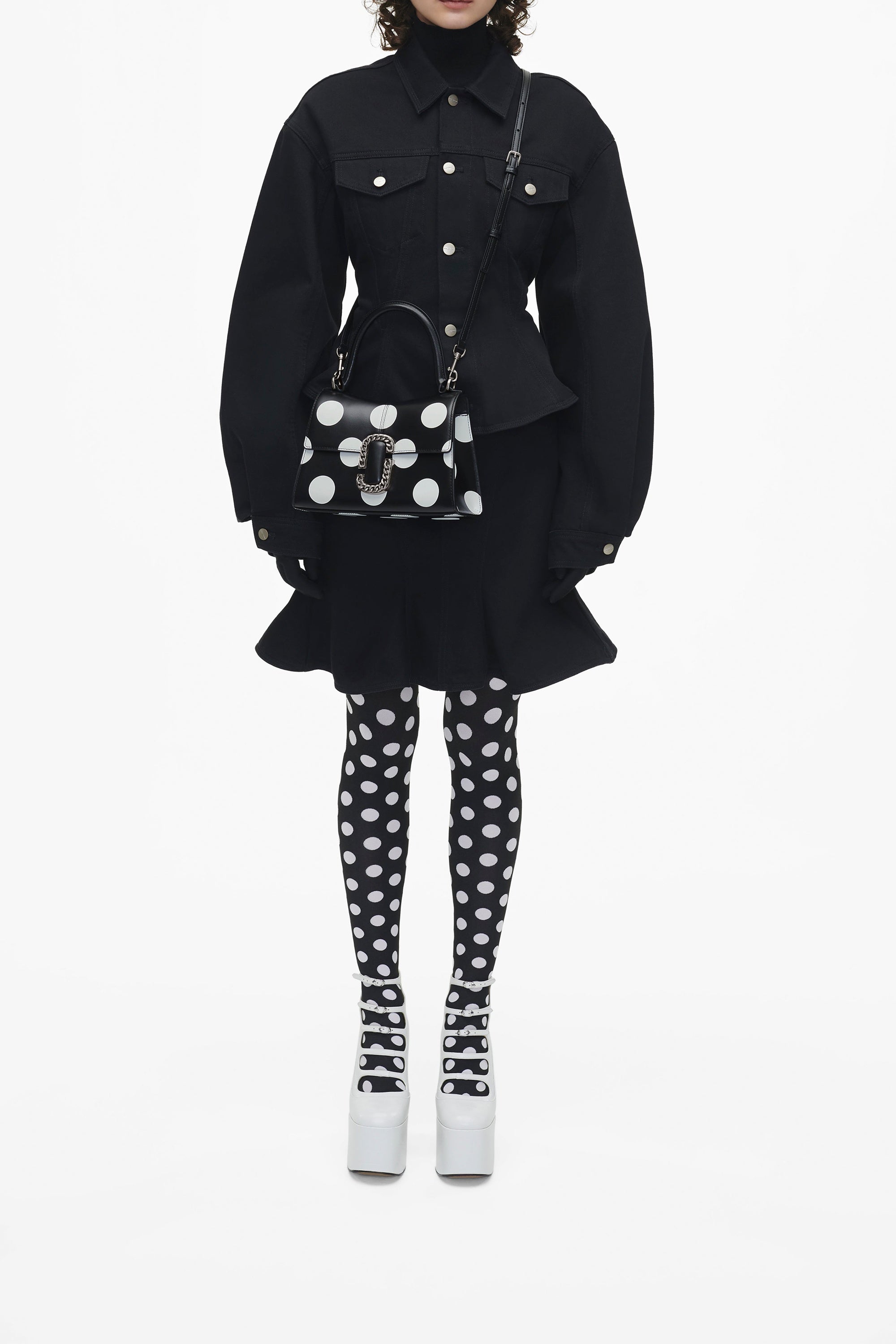 Small polka-dot leather handbag - Black & White