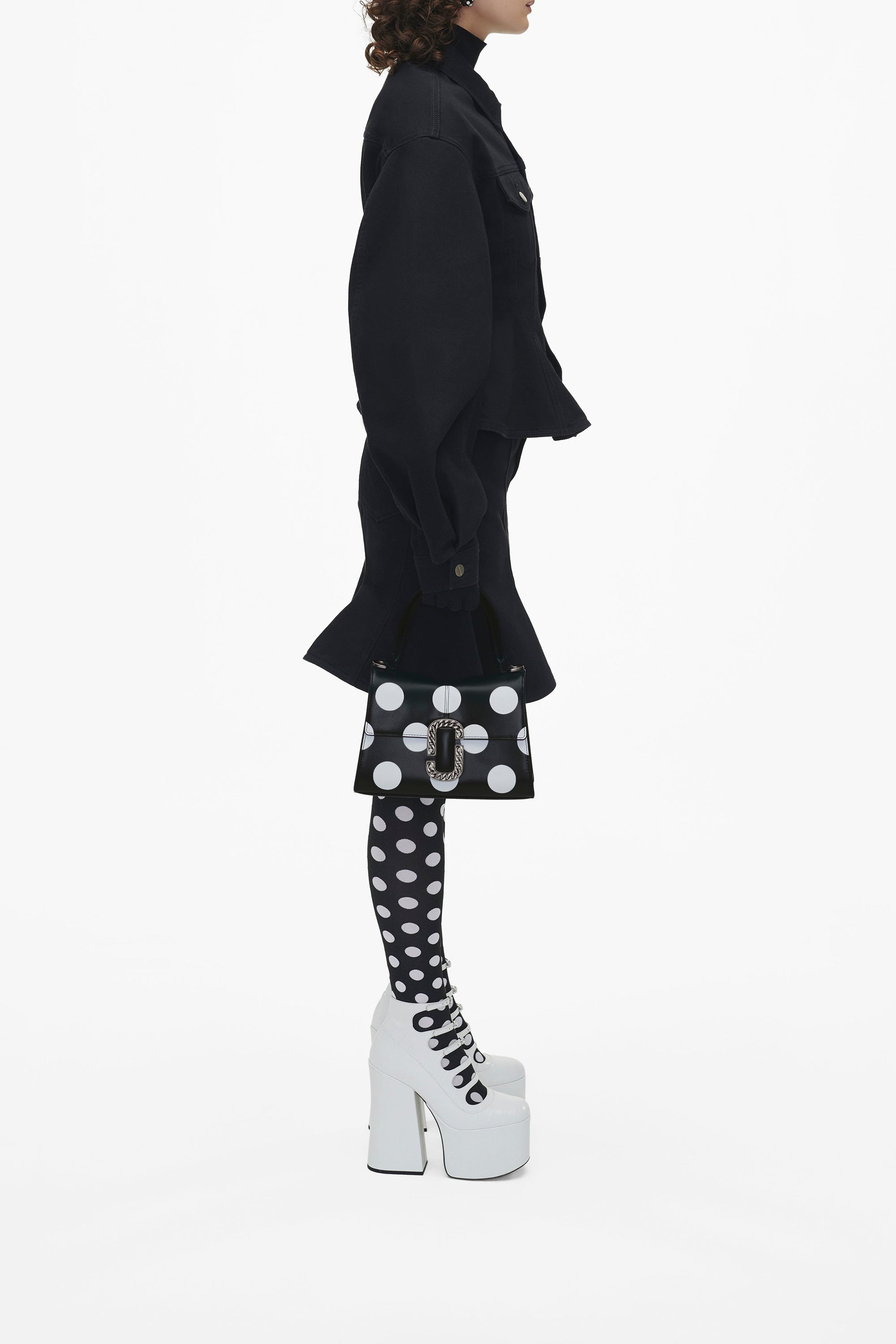 Small polka-dot leather handbag - Black & White