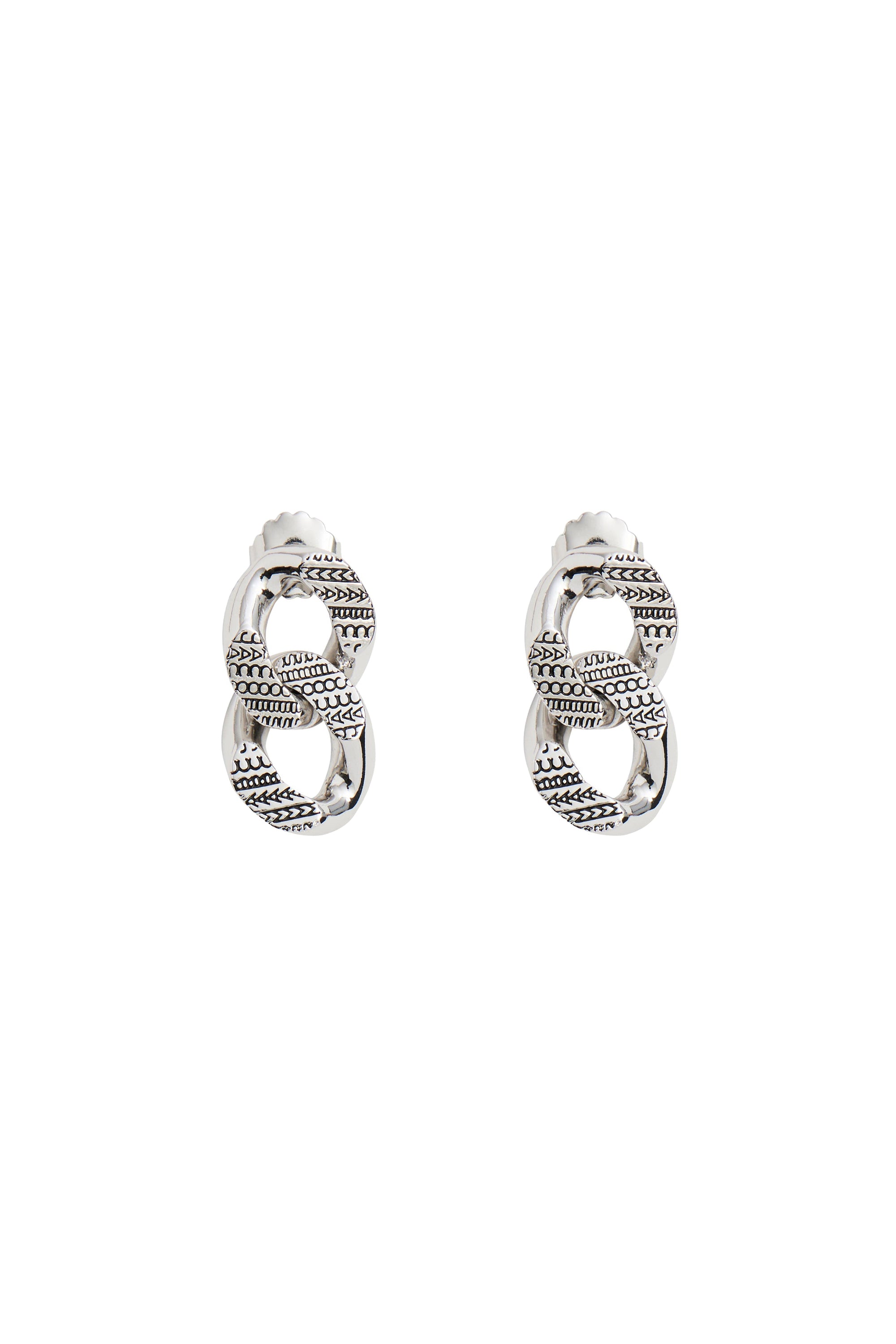 Monogram link earrings in brass - Light Antique Silver