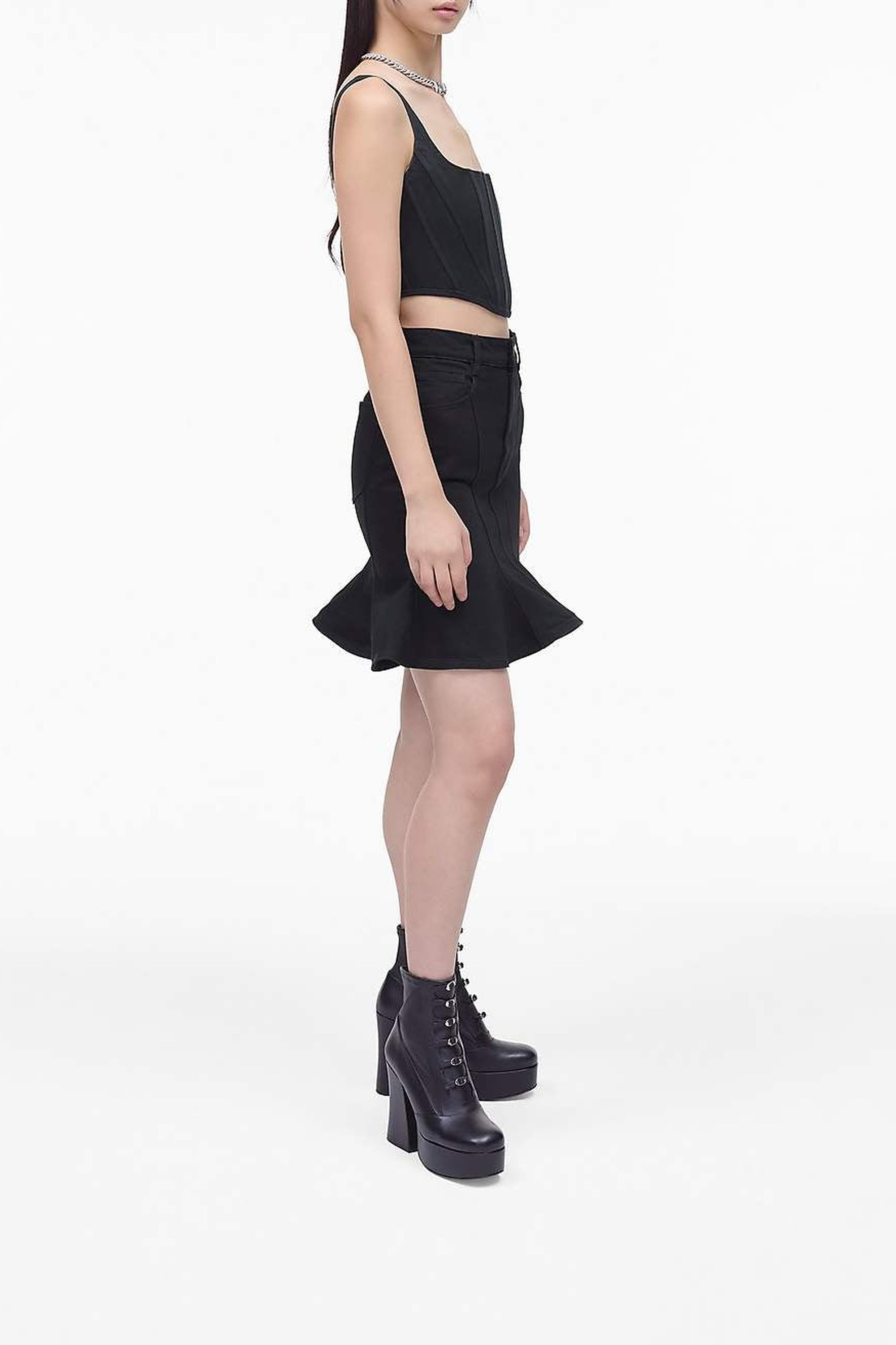 Jupe courte volantée en denim - Black