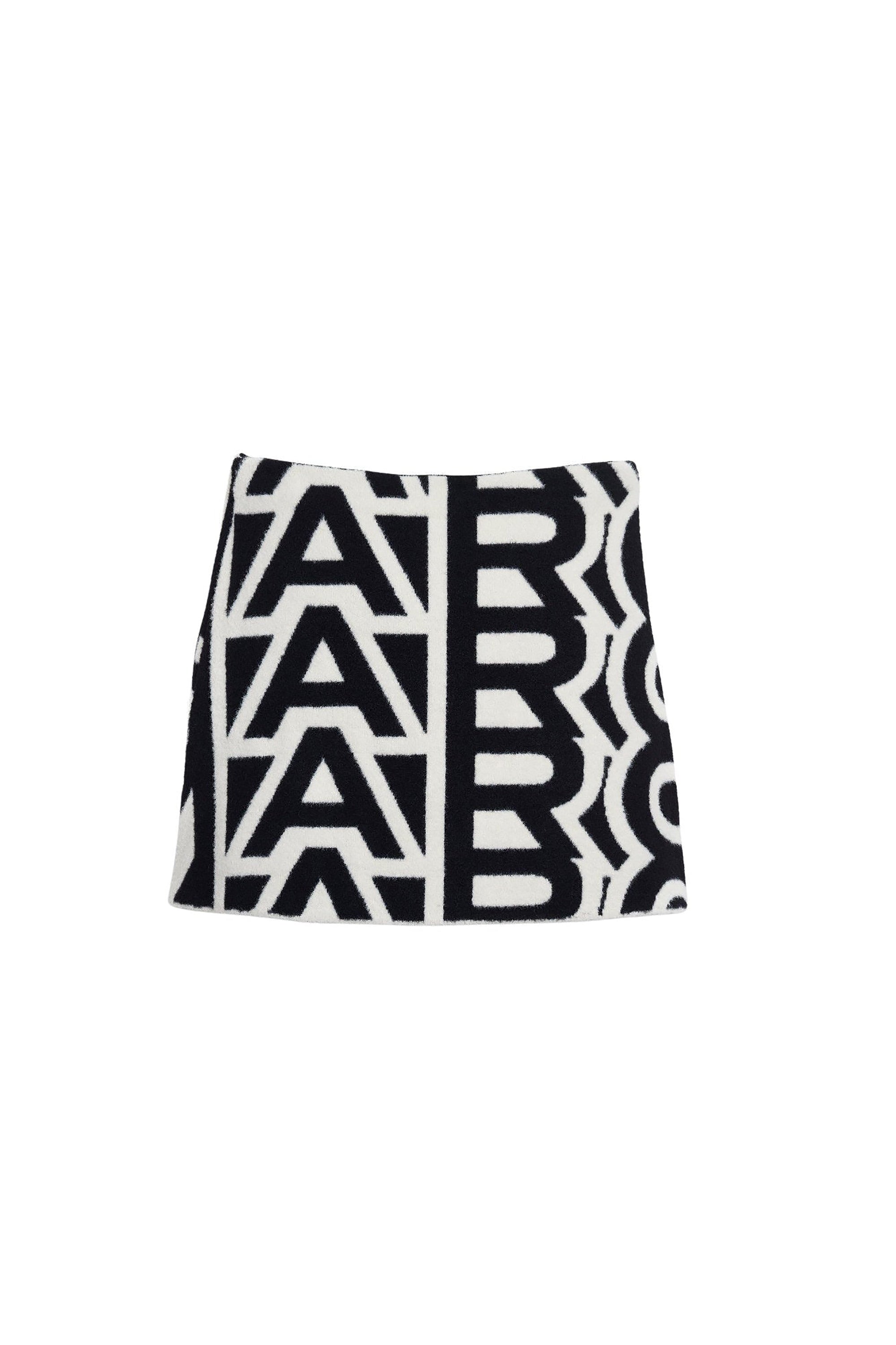 1 NEW / 7 TROCA /117€   Jupe mini flockée monogramme - Black & Ivory