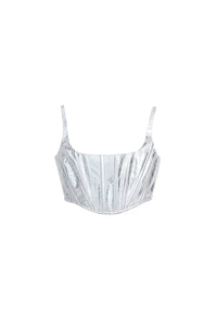 Bustier in metallic leather - Silver