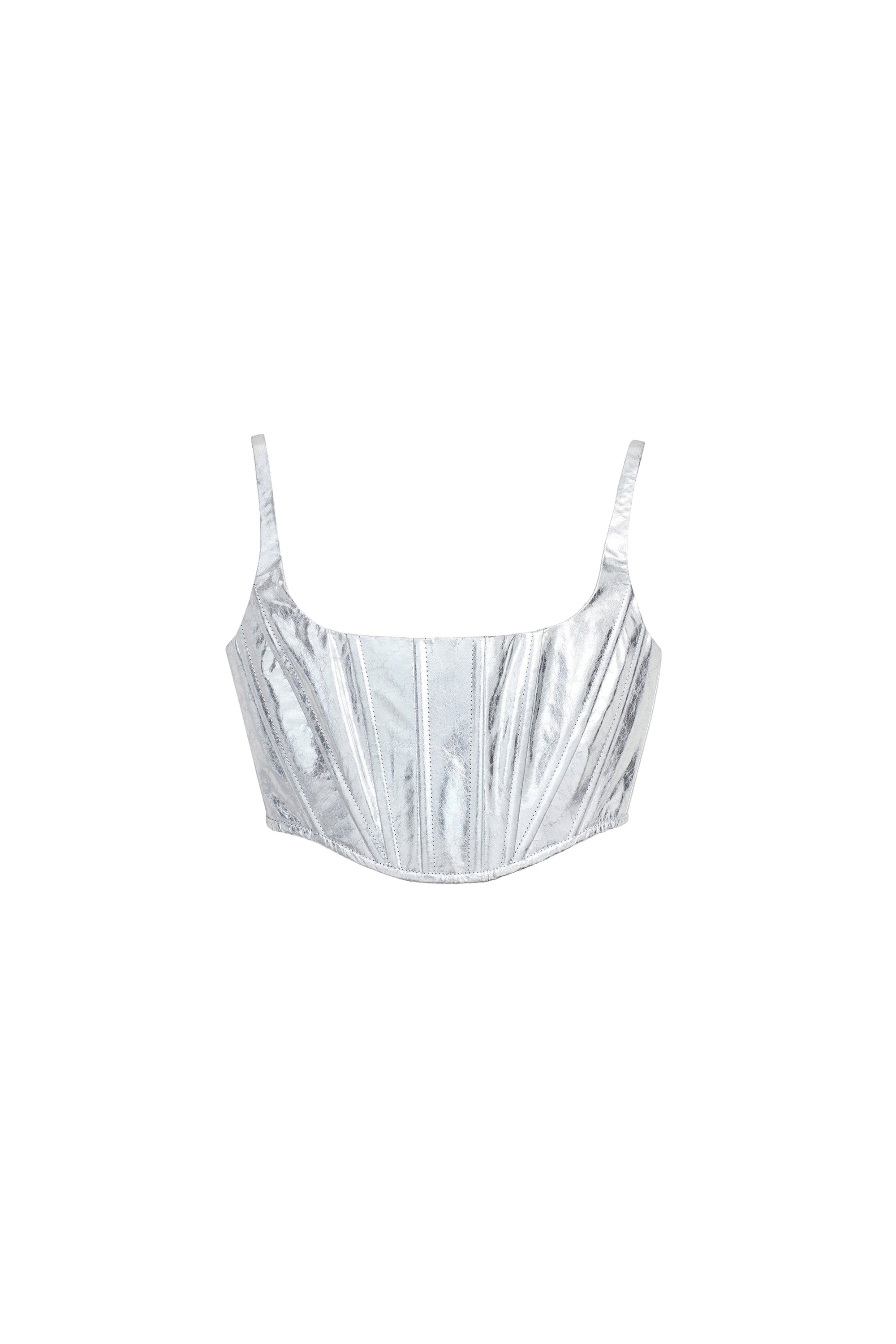 Bustier in metallic leather - Silver