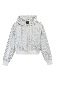 Sweat à capuche court Icône Monogram - Silver & Bright White