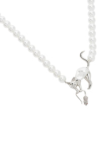 1 NEW / 14 TROCA /54€   Collier perles chat et souris - Silver & White