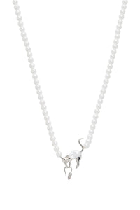 Cat and mouse pearl necklace - Silver & White