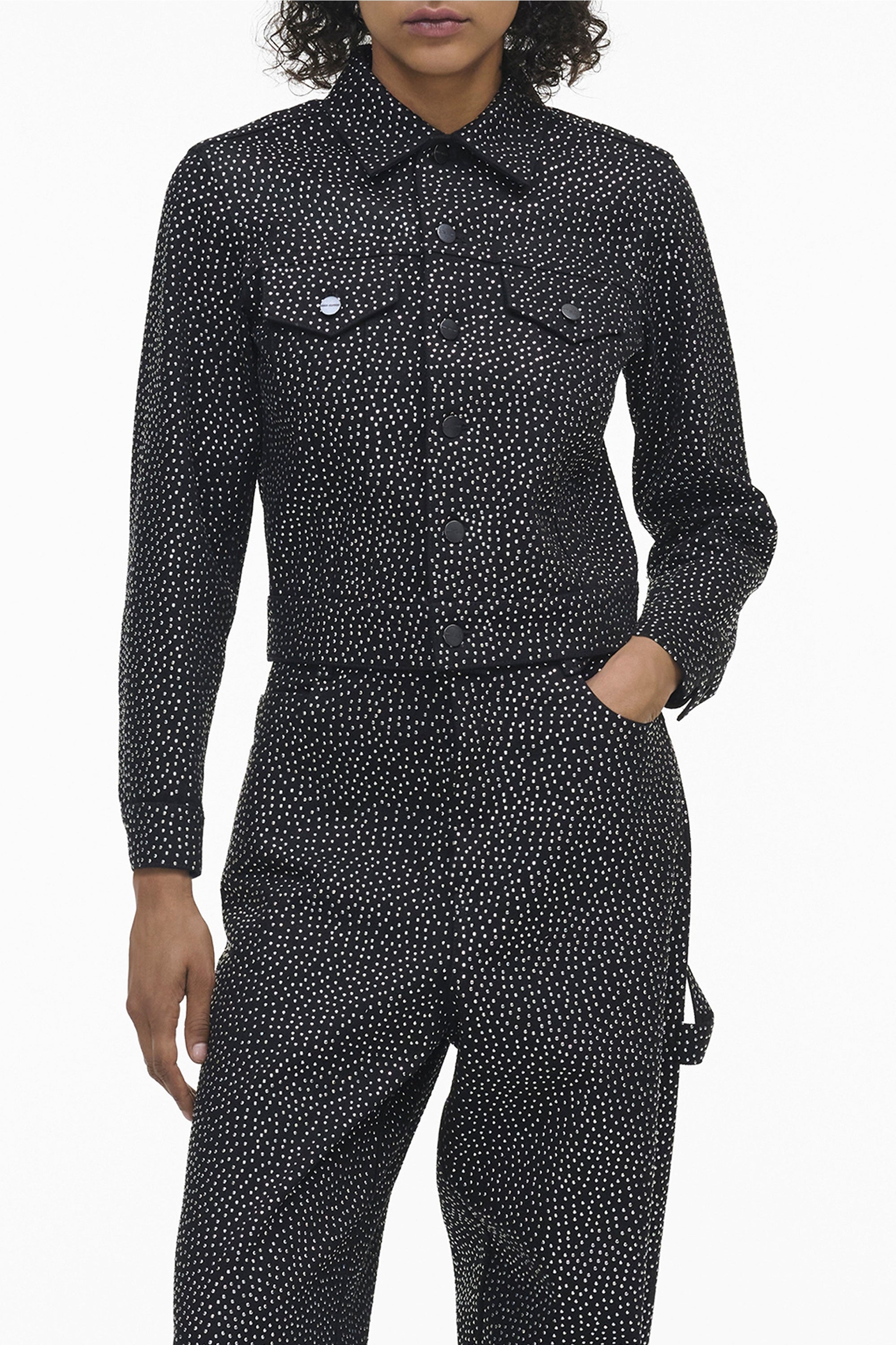 Veste boutonnée à strass - Black