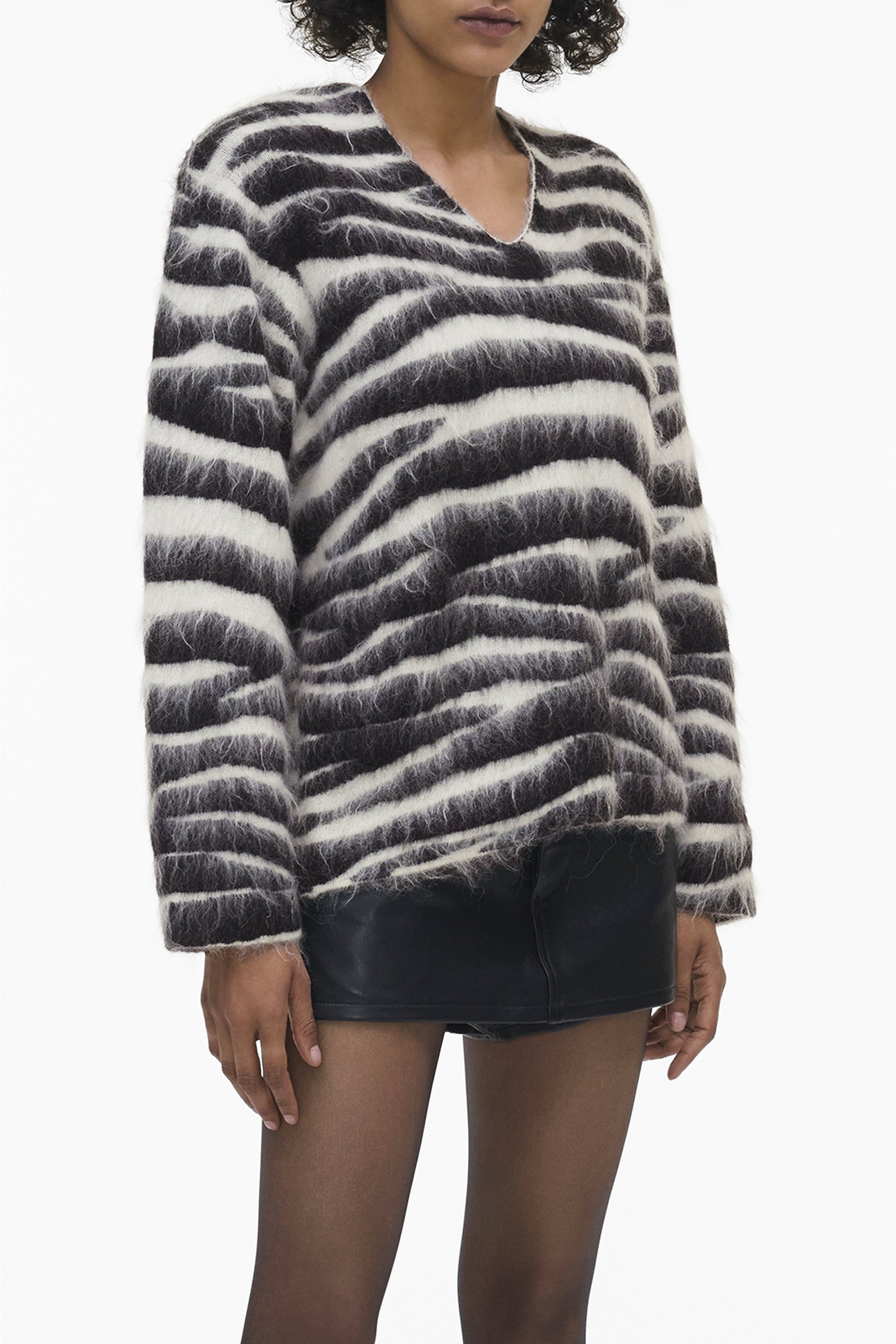 Pull imprimé et brossé en laine - Black & White