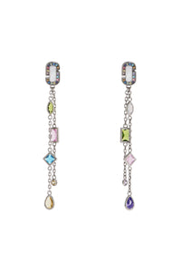 Boucles d'oreilles pendantes en laiton - Silver & Multi