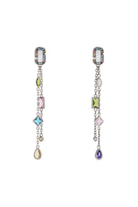 Boucles d'oreilles pendantes en laiton - Silver & Multi