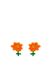Boucles d'oreilles florales en laiton - Silver & Orange