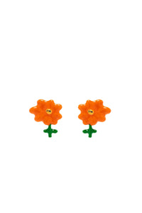 Boucles d'oreilles florales en laiton - Silver & Orange
