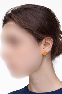 Boucles d'oreilles florales en laiton - Silver & Orange
