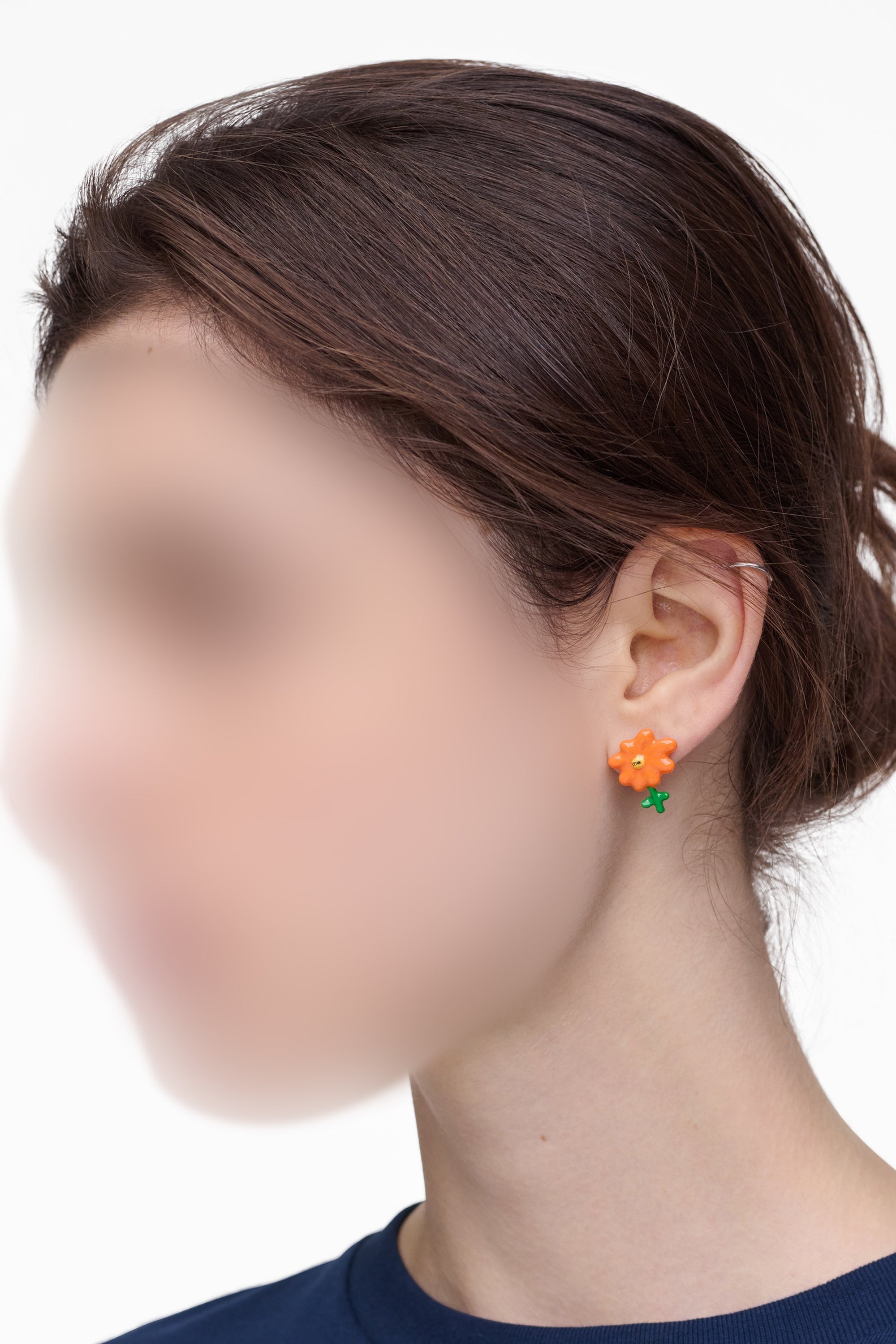 Boucles d'oreilles florales en laiton - Silver & Orange