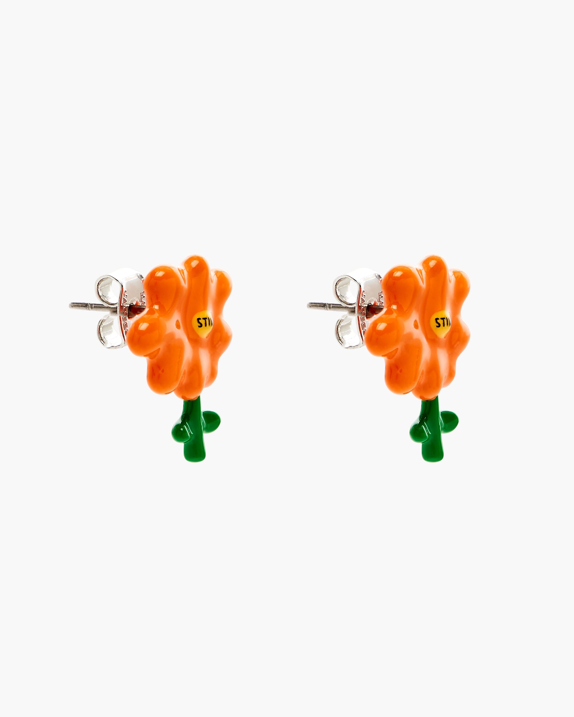 Boucles d'oreilles florales en laiton - Silver & Orange