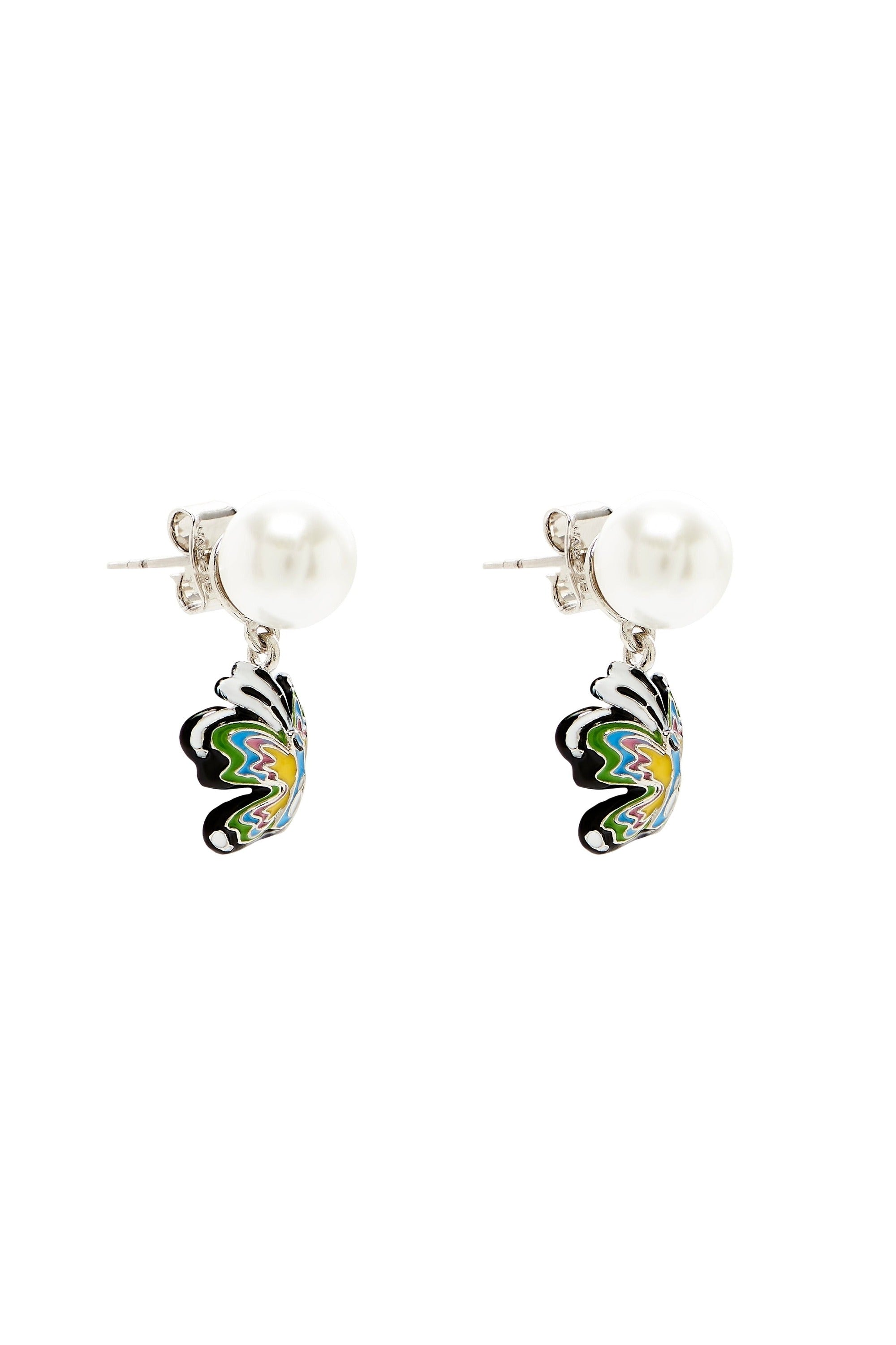 Boucles D’Oreilles Papillon Et Perles - Silver & Multi