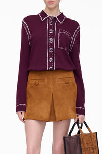 Chemise trompe-l'œil en maille - Dark Plum & Ivory