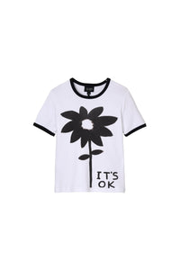T-Shirt à col Ringer « It'S Ok » - White