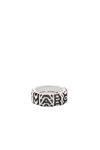Monogram engraved brass ring - Aged Silver