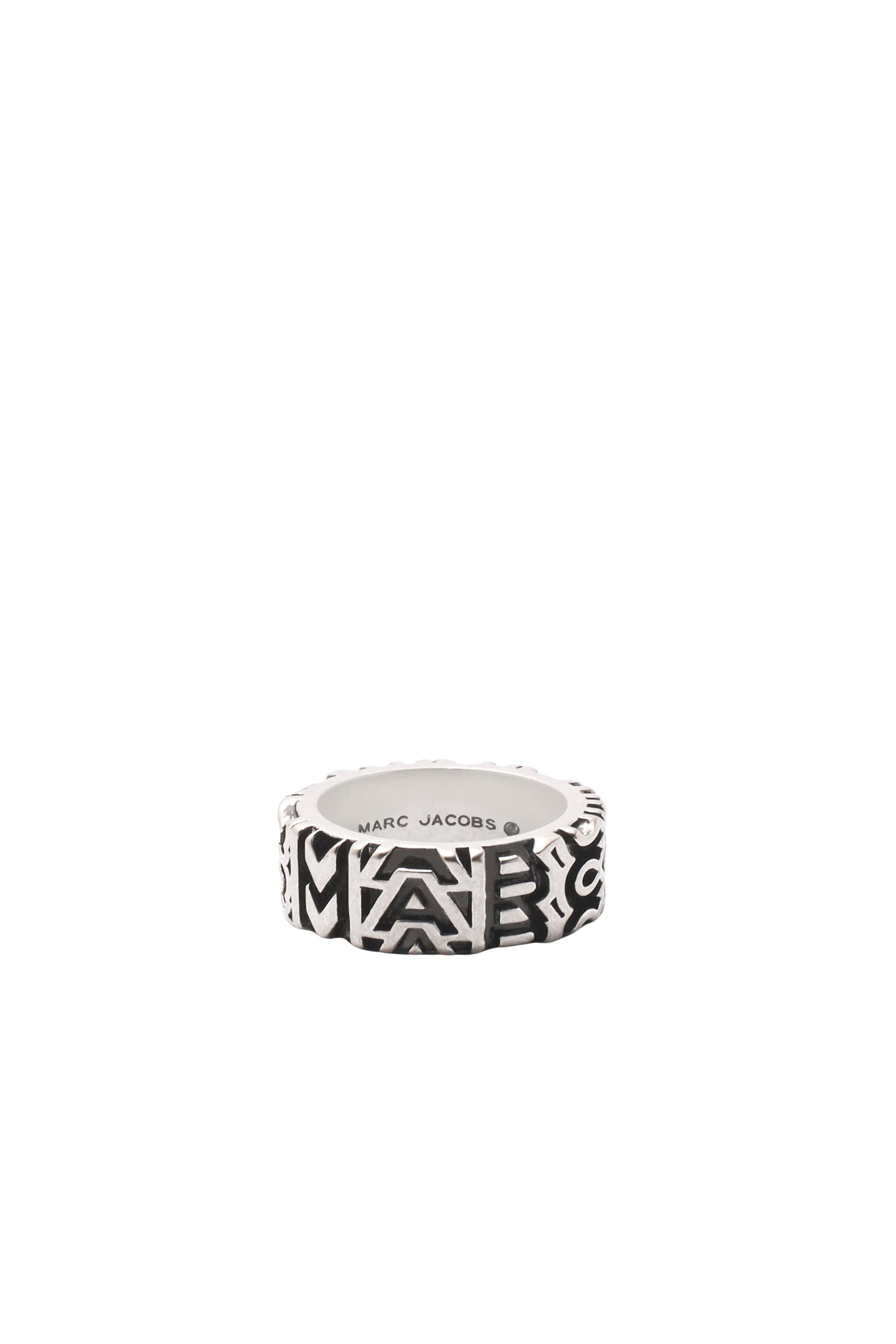 Monogram engraved brass ring - Aged Silver