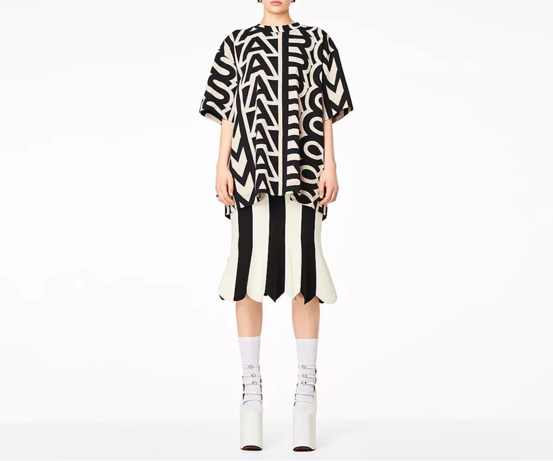 Jupe midi à rayures épaisses - Black & Ivory