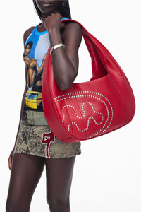 Grand sac Mowalola Circle en cuir - Cherry