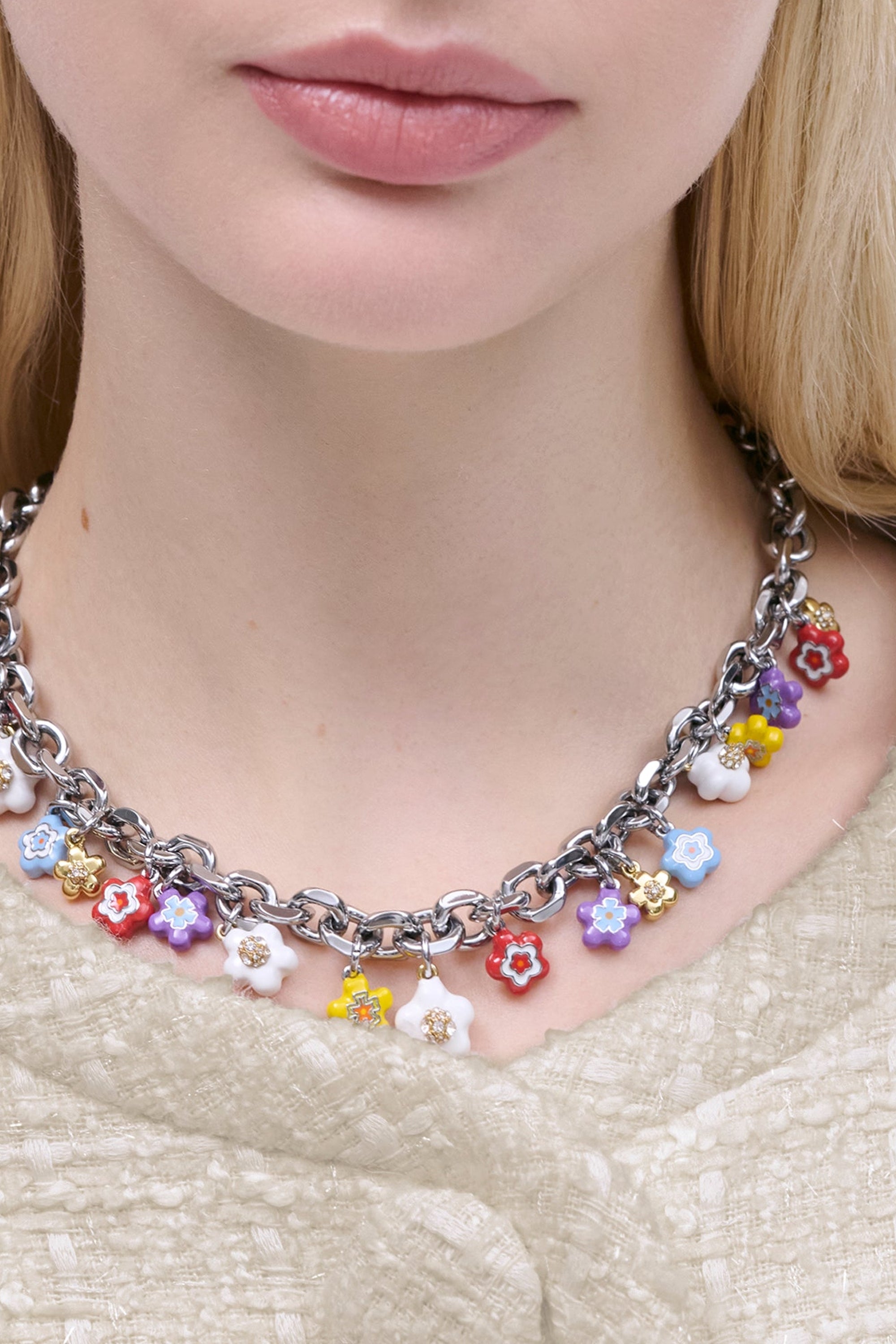 Collier à breloques marguerites en laiton - Silver