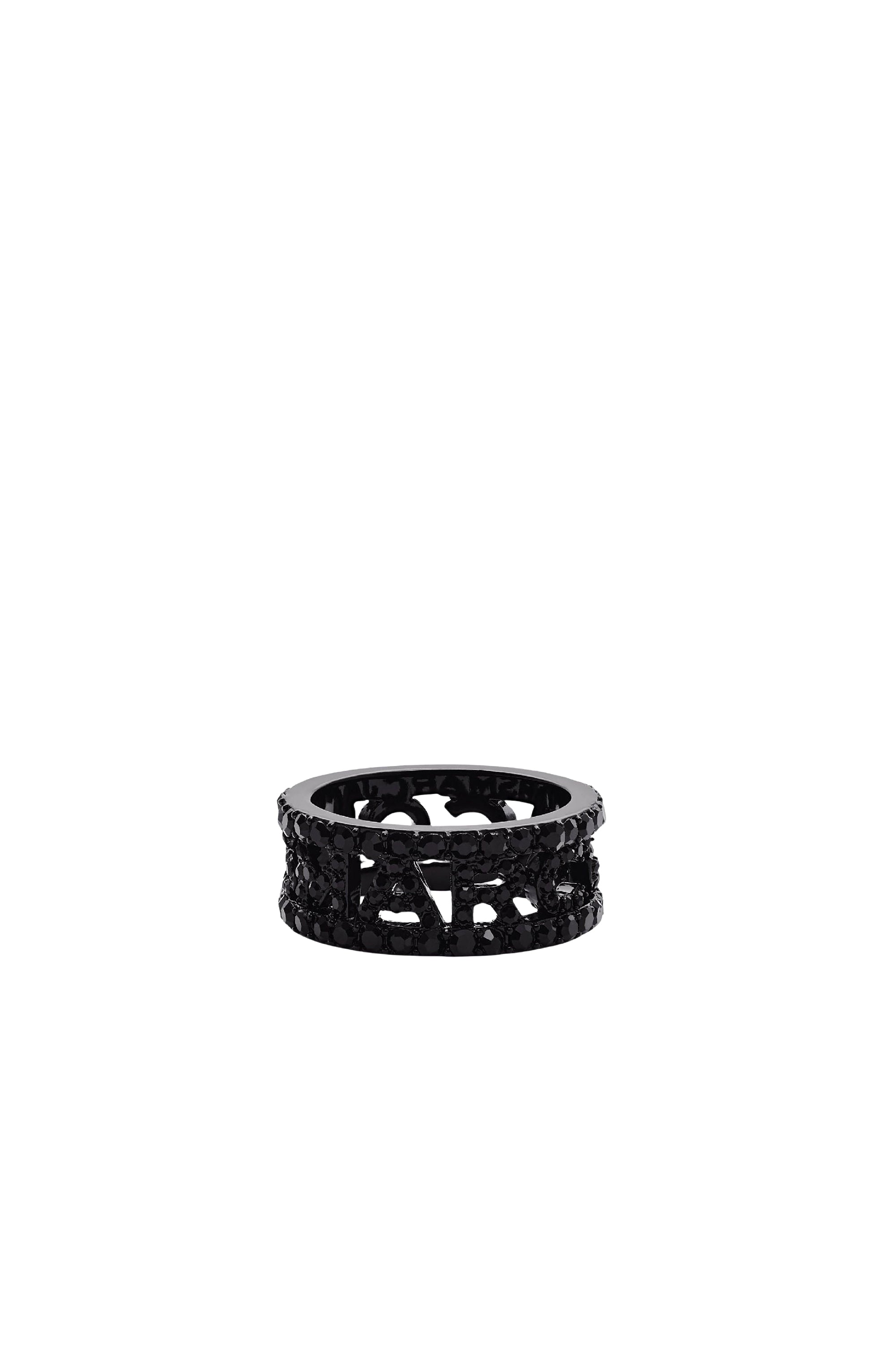 Pave Monogram brass ring - Black & Black Crystal