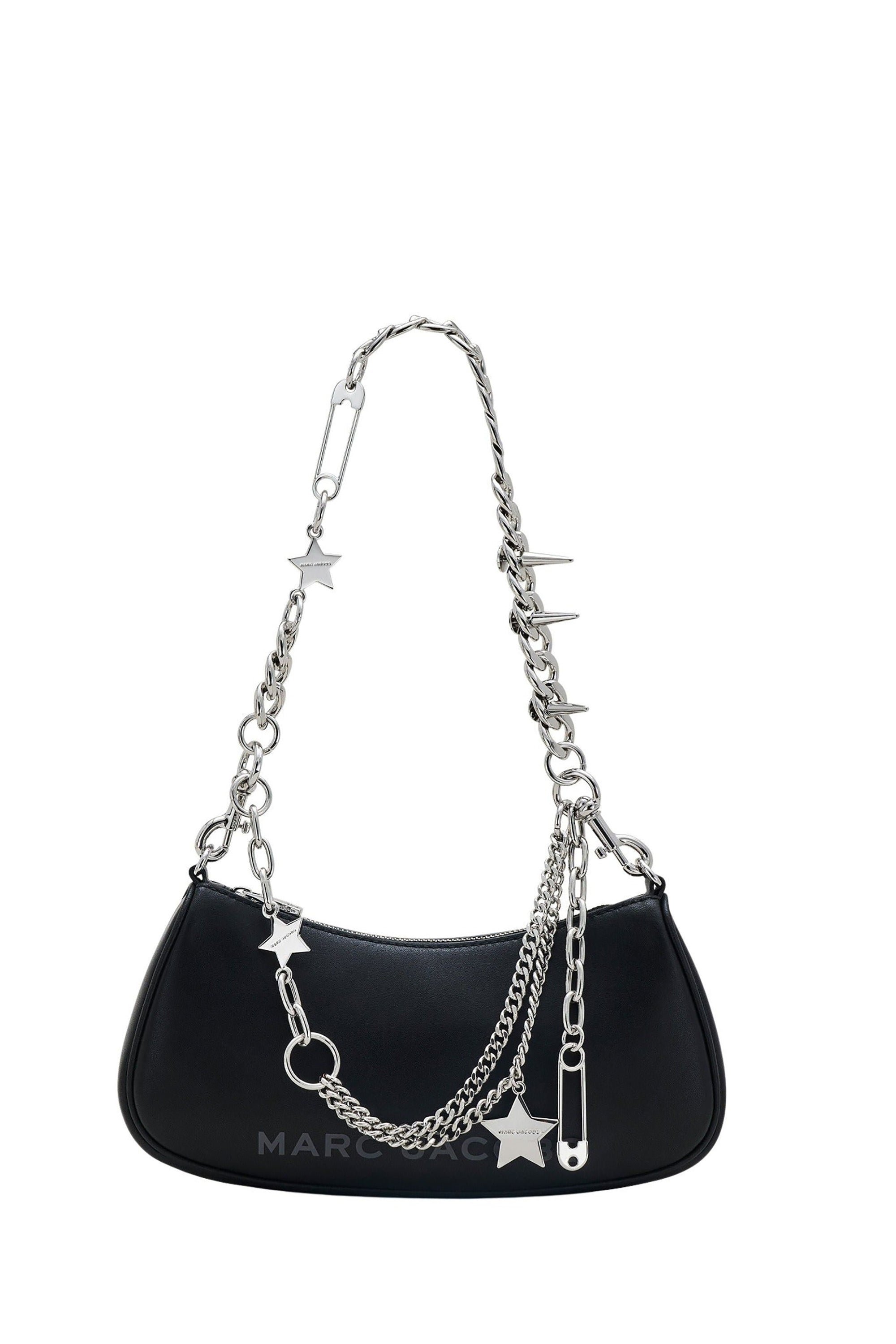 Leather sequinned shoulder bag - Black