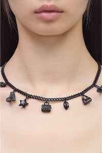 Collier à maillons avec pendentifs en laiton - Black & Black Crystal