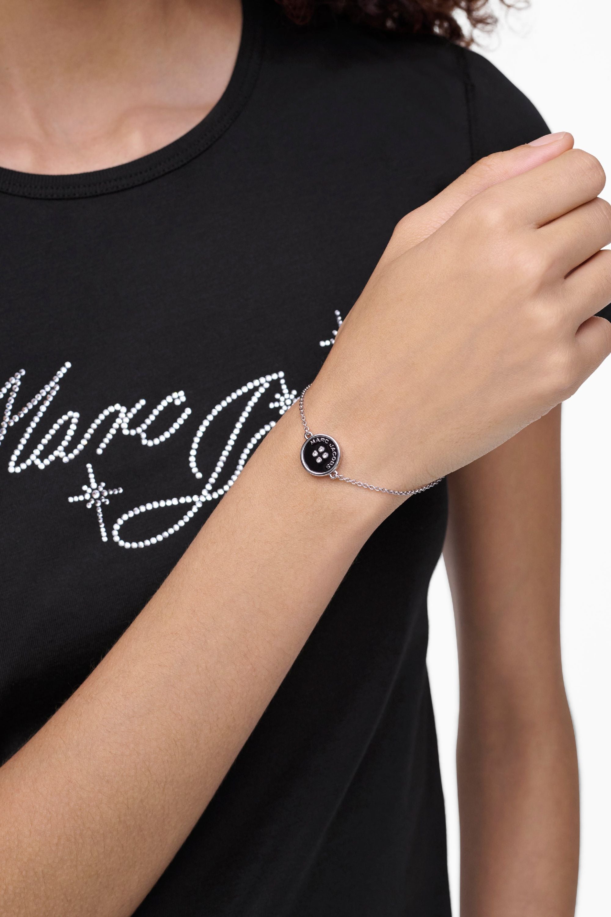 Brass Button Bracelet - Silver & Black