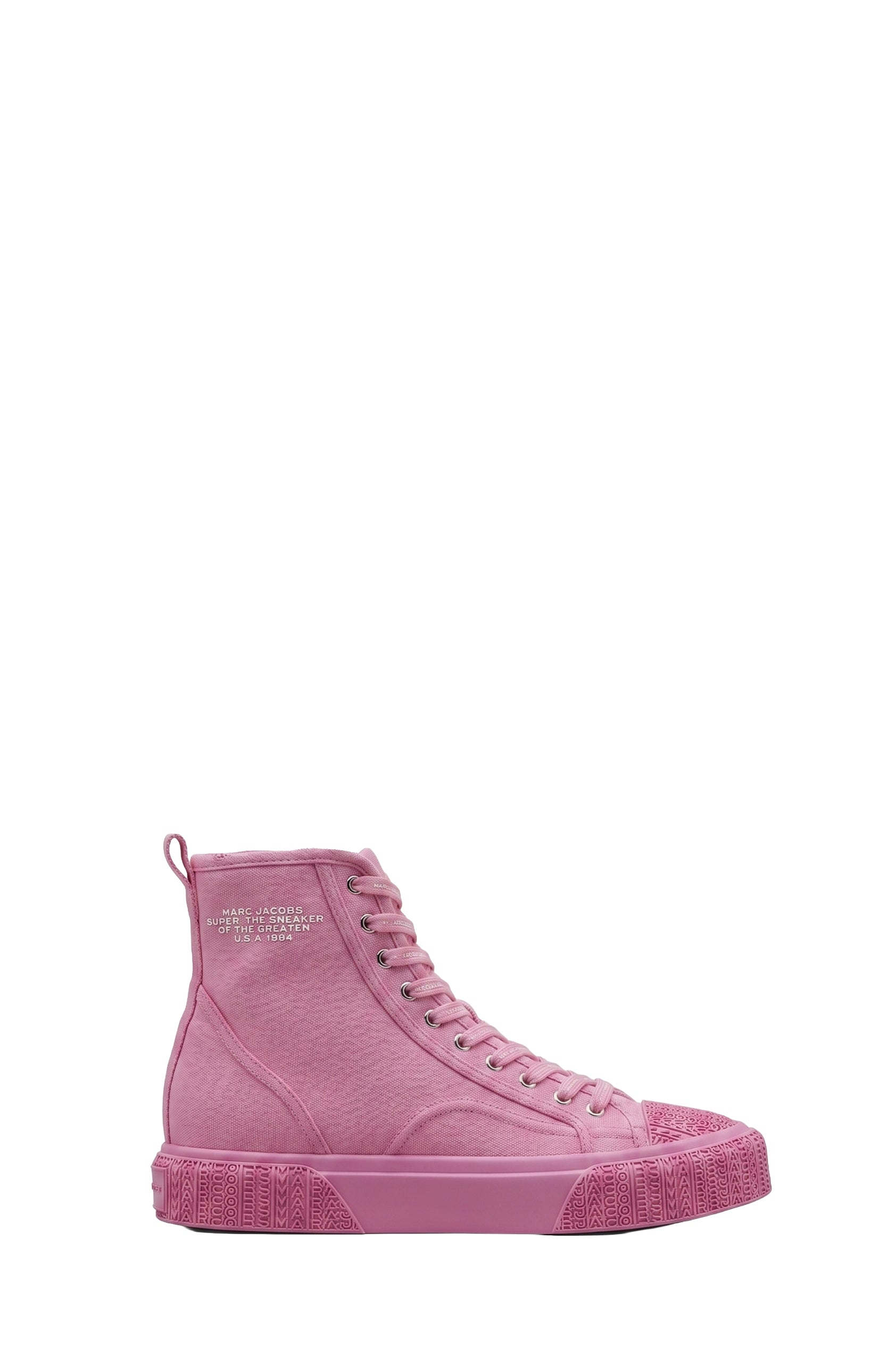 High-top lace-up trainers in fabric - Petal Pink