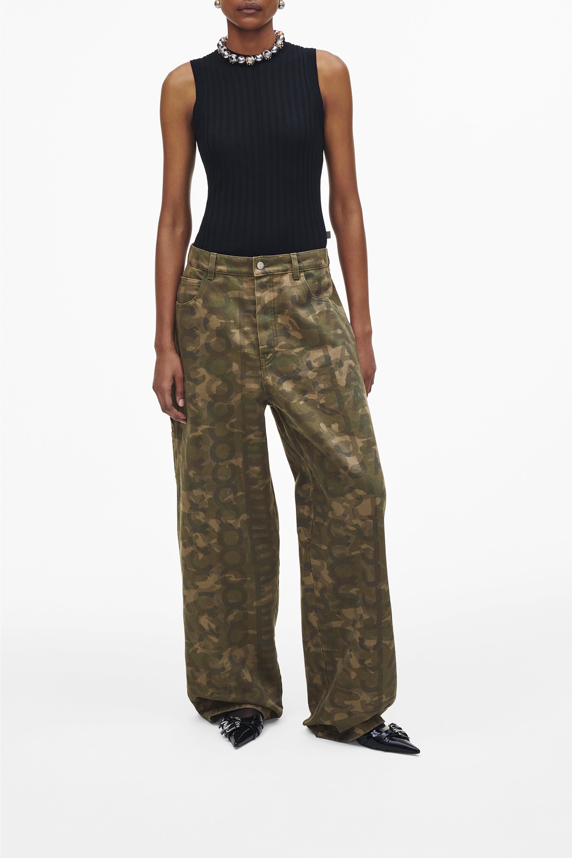 Pantalon large imprimé en denim - Camo Multicolor