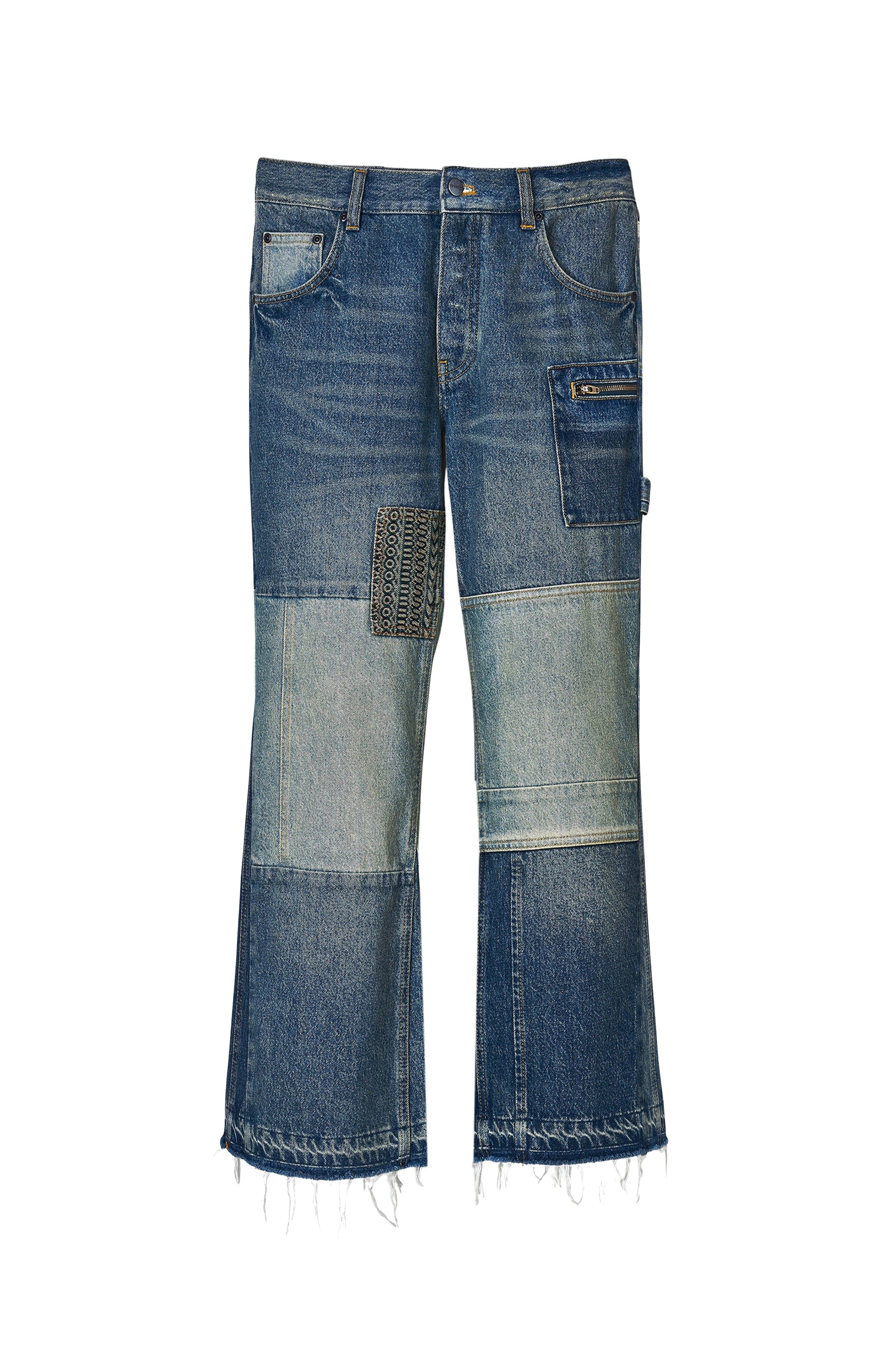 Pantacourt évasé patchwork en denim - Indigo Multicolor