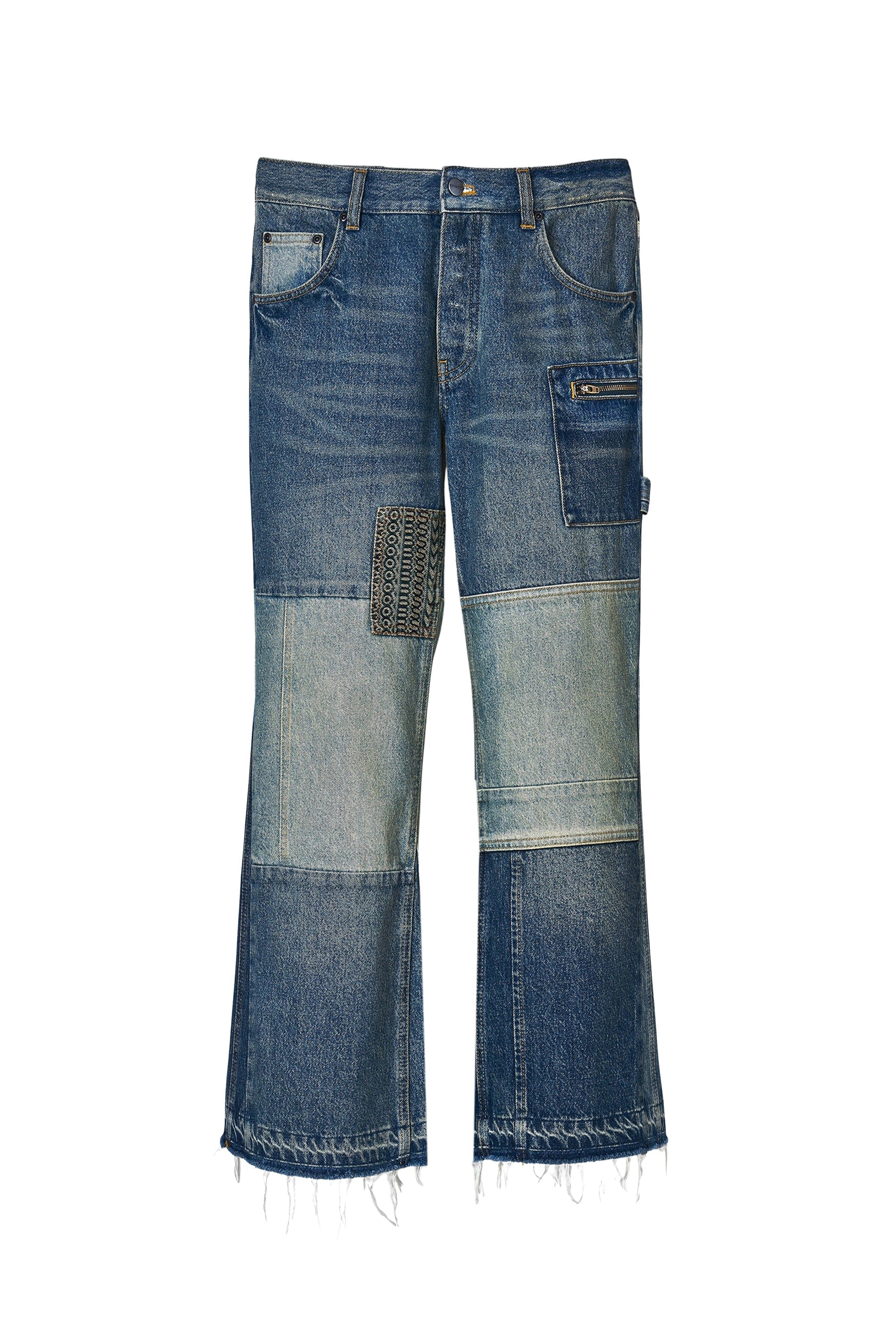 Pantacourt évasé patchwork en denim - Indigo Multicolor
