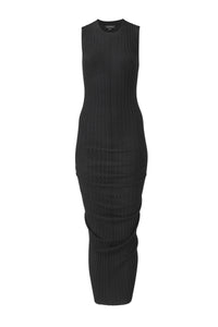 Robe midi côtelée et torsadé en laine - Black