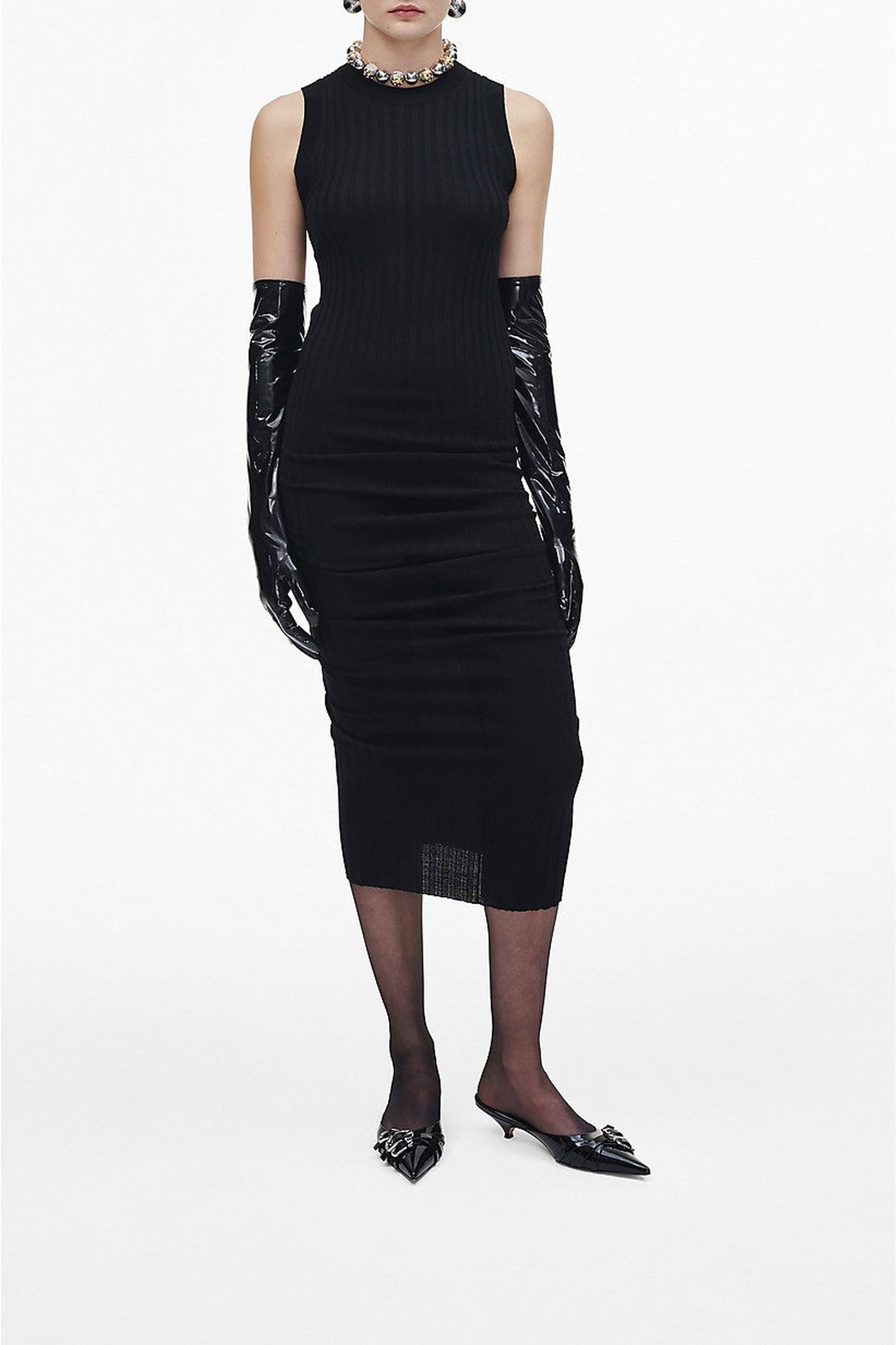 Robe midi côtelée et torsadé en laine - Black
