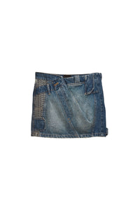 Jupe courte patchwork délavée en denim - Indigo