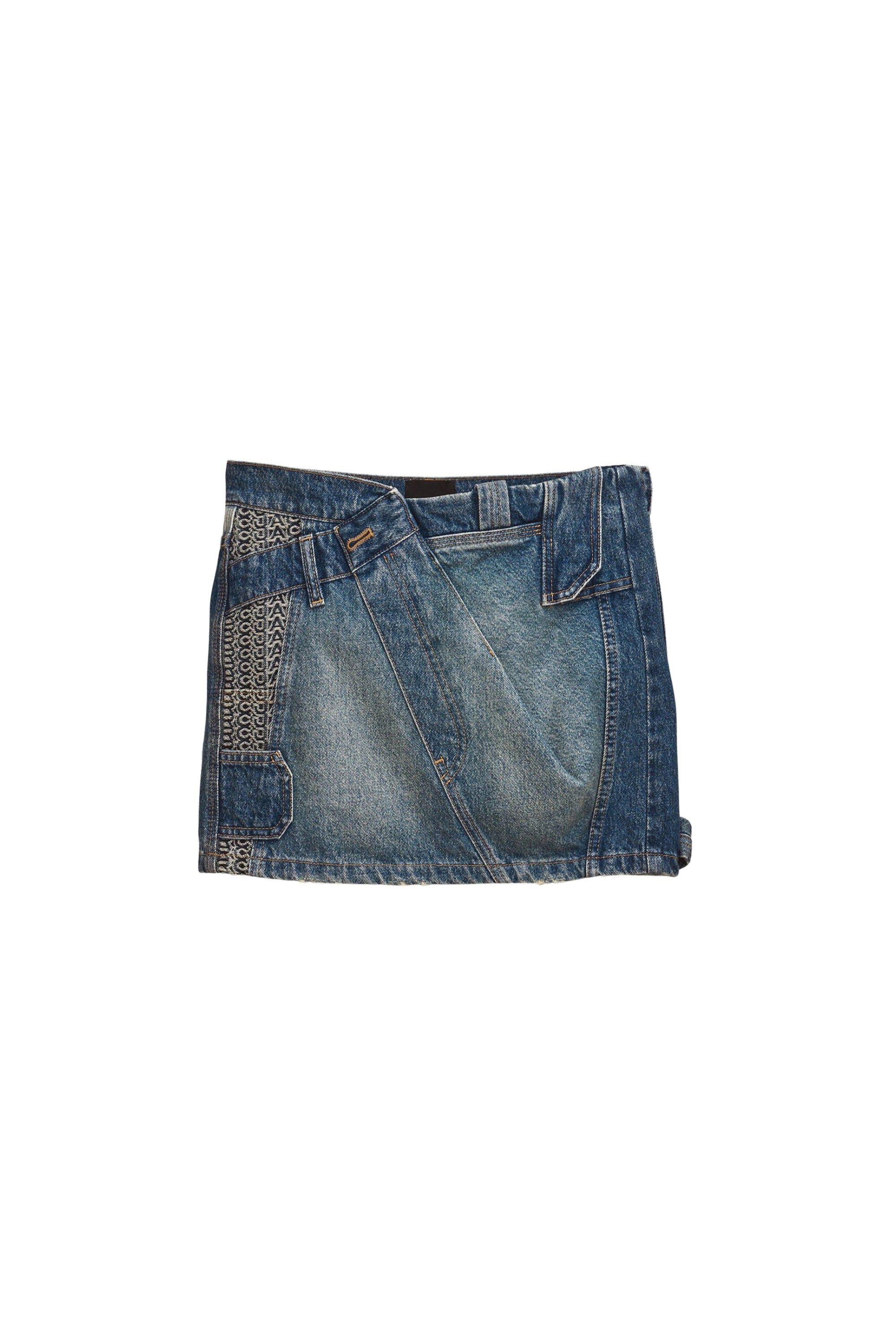 Jupe courte patchwork délavée en denim - Indigo