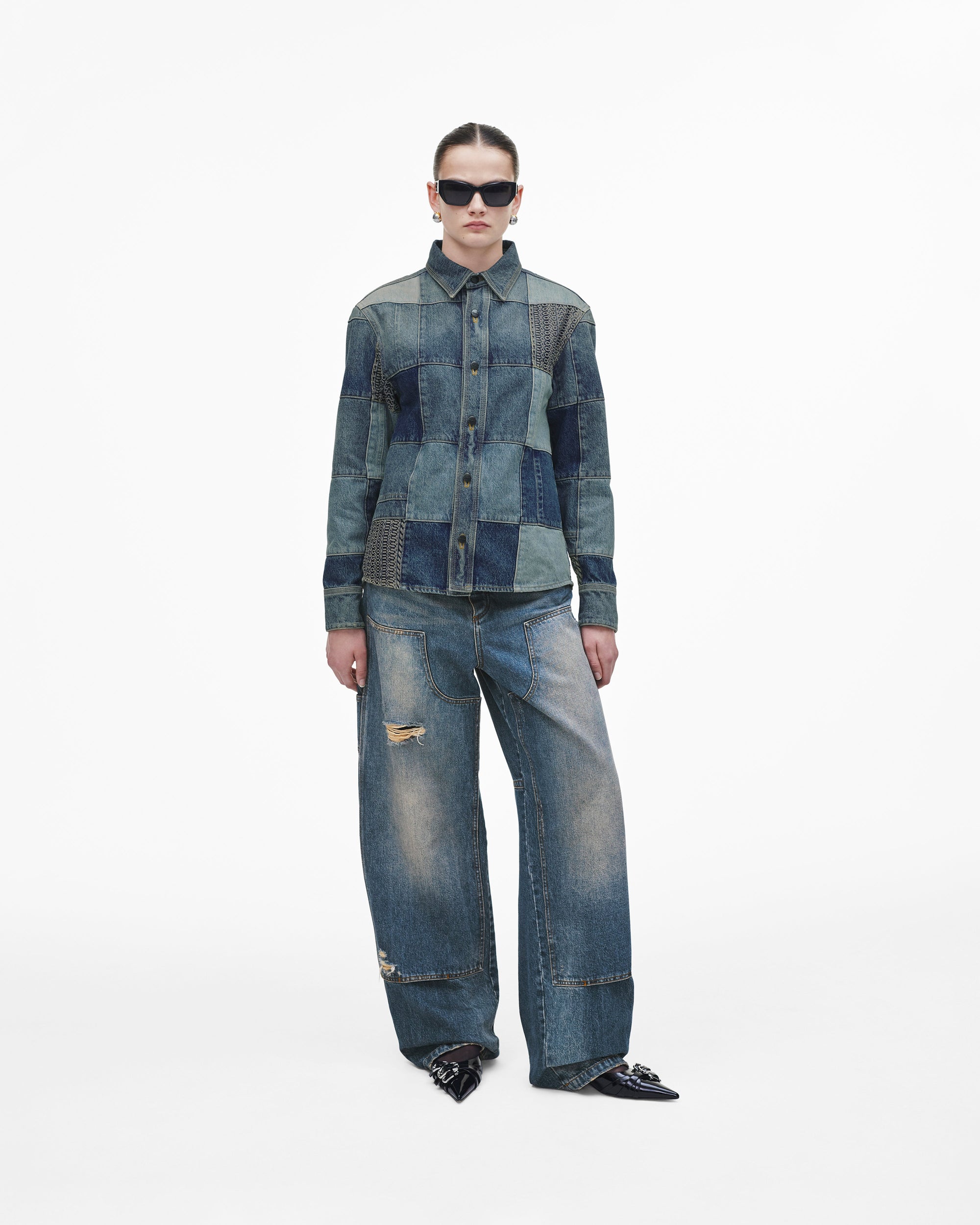 Chemise patchwork en denim - Indigo