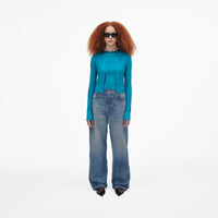 Cardigan à rayures fines en laine - Aqua